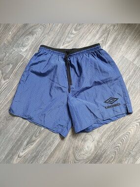 Vintage Umbro checkered blue black nylon shorts